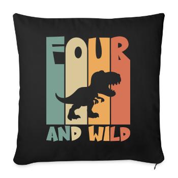 4 birthday Dino 4 years children's birthday - Sofa pillowcase 17,3'' x 17,3'' (45 x 45 cm) - black - Front