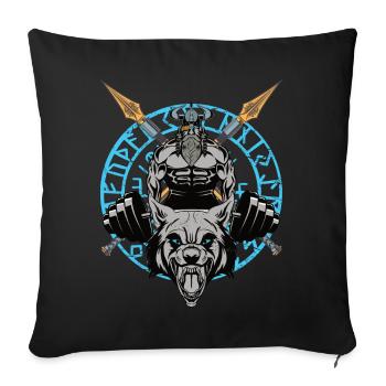 Allfather Odin weightlifting with Fenrir Wolf - Sofa pillowcase 17,3'' x 17,3'' (45 x 45 cm) - black - Front