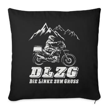 DLZG Die Linke zum Gruß Adventure Motorrad Bike - Sofakissenbezug 45 x 45 cm - Schwarz - Vorne