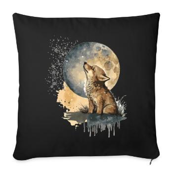 louveteau hurlant à la lune - Housse de coussin décorative 45 x 45 cm - noir - Devant