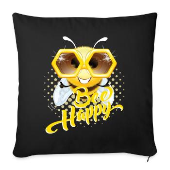 Bee Happy Bee Glasses Live Happy Attitude - Sofa pillowcase 17,3'' x 17,3'' (45 x 45 cm) - black - Front