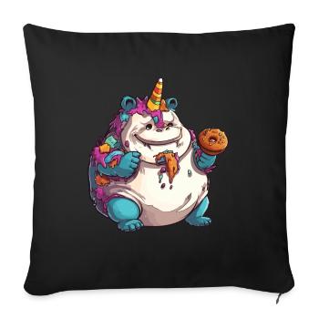 Licorne, graisse et surpoids licorne arc-en-ciel - Housse de coussin décorative 45 x 45 cm - noir - Devant