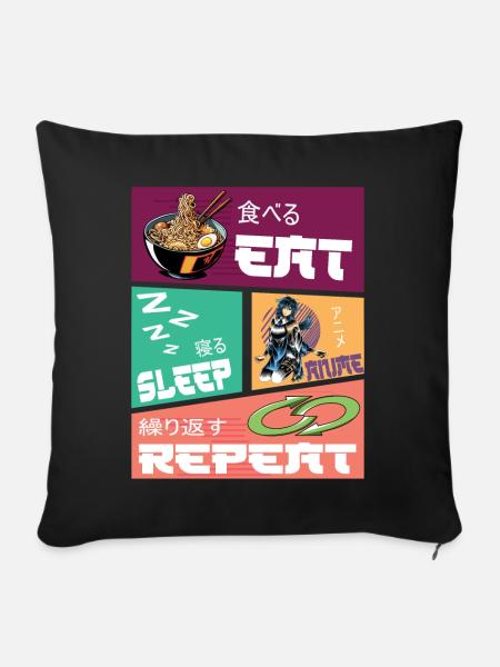 Eat Sleep Anime Repeat - Sofakissenbezug 45 x 45 cm - Schwarz