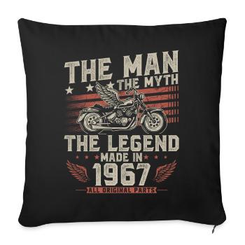 1967 Vintage homme mythe légende moto - Housse de coussin décorative 45 x 45 cm - noir - Devant