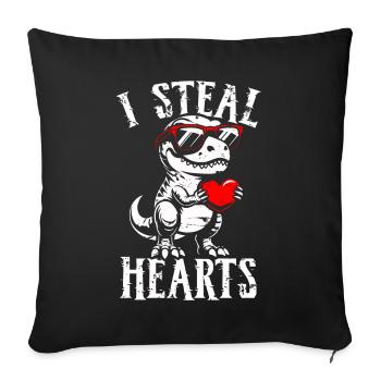 Je vole des cœurs Dino amour de la Saint-Valentin - Housse de coussin décorative 45 x 45 cm - noir - Devant