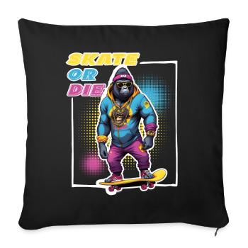 Gorille patineur avec lunettes de soleil et dicton - Housse de coussin décorative 45 x 45 cm - noir - Devant