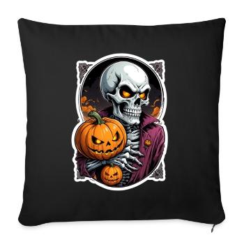 Halloween squelette crâne horreur avec citrouille - Housse de coussin décorative 45 x 45 cm - noir - Devant