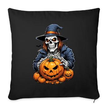 Halloween squelette crâne horreur avec citrouille - Housse de coussin décorative 45 x 45 cm - noir - Devant