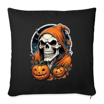 Halloween squelette crâne horreur avec citrouille - Housse de coussin décorative 45 x 45 cm - noir - Devant