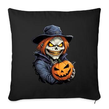 Halloween squelette crâne horreur avec citrouille - Housse de coussin décorative 45 x 45 cm - noir - Devant
