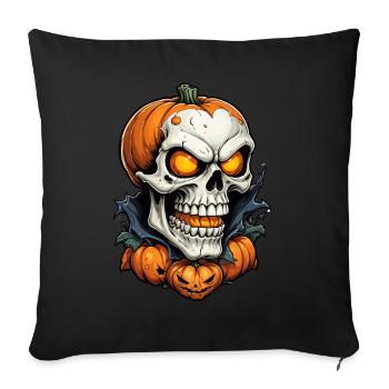 Halloween squelette crâne horreur avec citrouille - Housse de coussin décorative 45 x 45 cm - noir - Devant