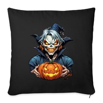 Halloween squelette crâne horreur avec citrouille - Housse de coussin décorative 45 x 45 cm - noir - Devant