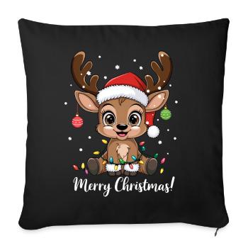 Renne Noël drôle mignon Joyeux Noël - Housse de coussin décorative 45 x 45 cm - noir - Devant