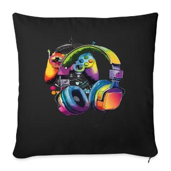 Gamer - Casques et manettes - Housse de coussin décorative 45 x 45 cm - noir - Devant