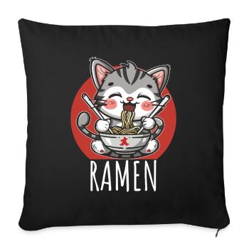 Ramen Kawaii Katze Japan Anime Manga Cat Neko - Sofa pillowcase 17,3'' x 17,3'' (45 x 45 cm) - black - Front