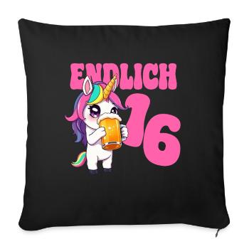 Beer Unicorn Finally 16 Years Birthday Alcohol - Sofa pillowcase 17,3'' x 17,3'' (45 x 45 cm) - black - Front