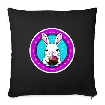 Lapin de Pâques et panier de Pâques - Housse de coussin décorative 45 x 45 cm - noir - Devant