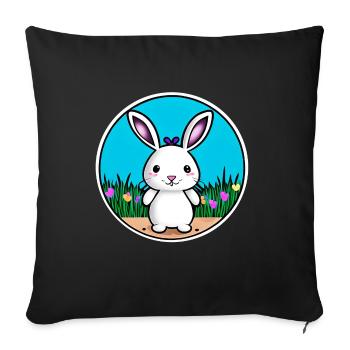 Petit lapin de Pâques blanc - Housse de coussin décorative 45 x 45 cm - noir - Devant