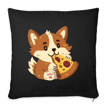 Corgi à la pizza - Housse de coussin décorative 45 x 45 cm - noir - Devant