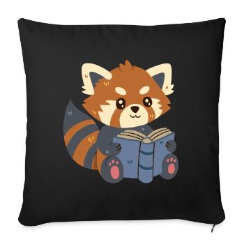 Panda roux lisant un livre - Housse de coussin décorative 45 x 45 cm - noir - Devant
