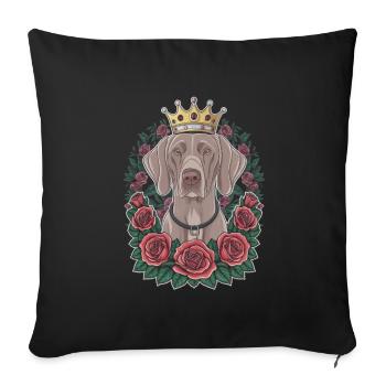 Weimaraner with crown and pretty roses - Sofa pillowcase 17,3'' x 17,3'' (45 x 45 cm) - black - Front