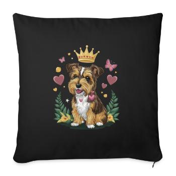 Norfolk Terrier with Hearts, Crown, Butterflies - Sofa pillowcase 17,3'' x 17,3'' (45 x 45 cm) - black - Front