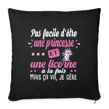 Princesse Licorne Cadeau Humour Girly Femme Fille - Housse de coussin décorative 45 x 45 cm - noir - Devant