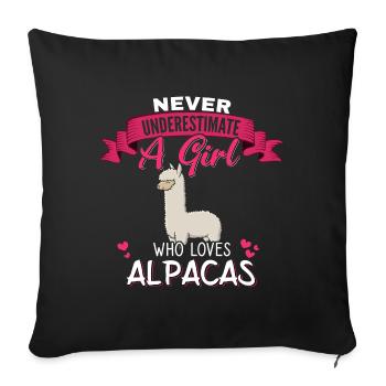 Never underestimate a Girl who loves Alpacas - Sofakissenbezug 45 x 45 cm - Schwarz - Vorne