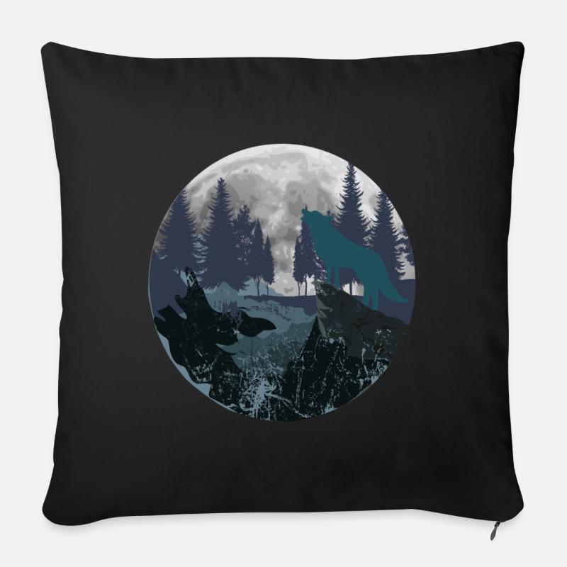 Berg Wolf Mond - Sofakissenbezug 45 x 45 cm - Schwarz