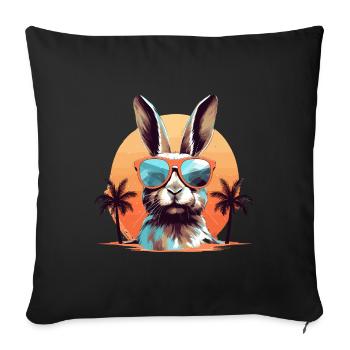 Lapin avec des lunettes de soleil sur la plage - Housse de coussin décorative 45 x 45 cm - noir - Devant
