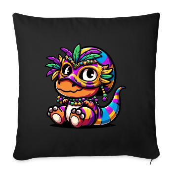 Mardi Gras Dino T-Rex: Karnevalsmaske und Perlen - Sofakissenbezug 45 x 45 cm - Schwarz - Vorne