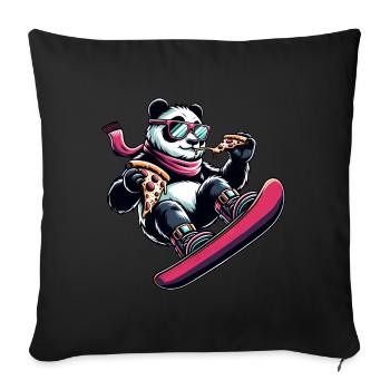 Pink Panda Snowboarder: Pizza-Abenteuer - Sofakissenbezug 45 x 45 cm - Schwarz - Vorne