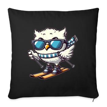 Schneeeule Skifahrer, Winterurlaub Charme - Sofakissenbezug 45 x 45 cm - Schwarz - Vorne