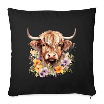 Majestic Highland : Portrait of a Highland Cow - Sofakissenbezug 45 x 45 cm - Schwarz - Vorne