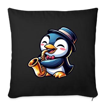 Penguin Saxophone Jazz Musician Saxophonist - Sofa pillowcase 17,3'' x 17,3'' (45 x 45 cm) - black - Front