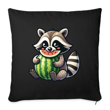 Waschbär Mit Wassermelone Fruchtig Lustig - Sofakissenbezug 45 x 45 cm - Schwarz - Vorne