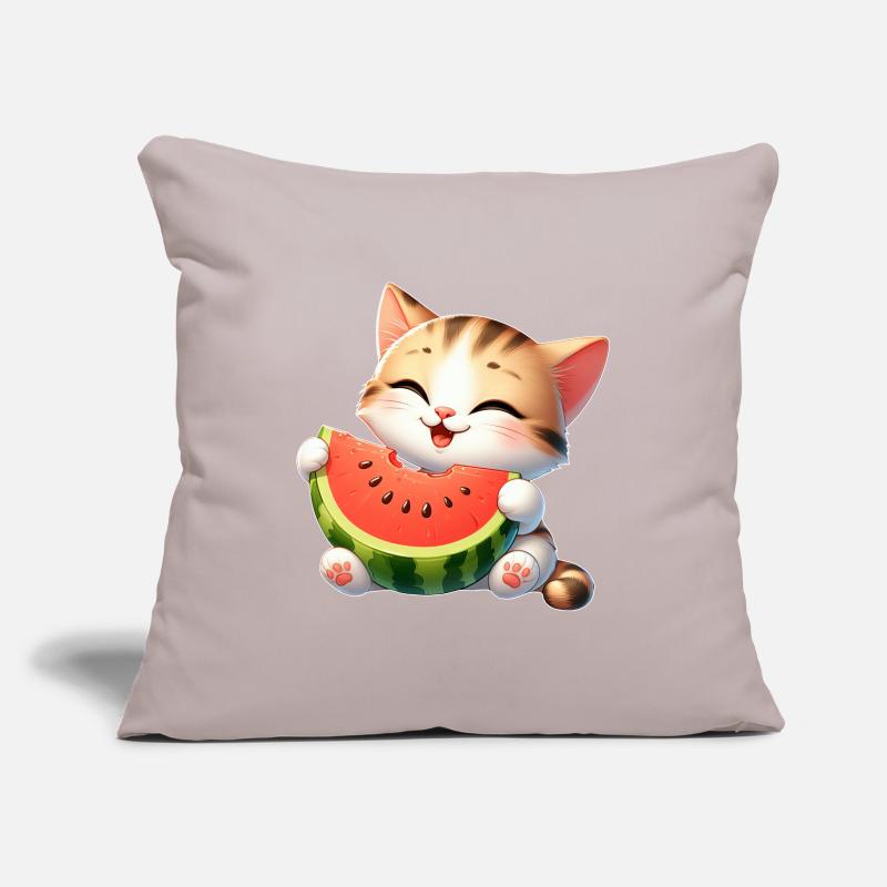 Melon Chat Pastèque Drôle Fruité Housse de coussin décorative 45 x 45 cm