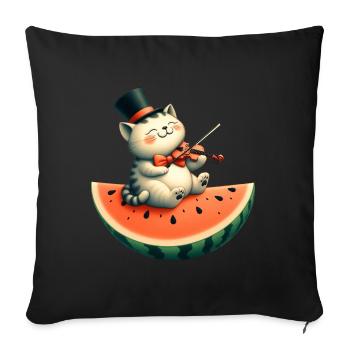 Chat Violon Chapeau Haut de Forme Musique Classique Violon Melo - Housse de coussin décorative 45 x 45 cm - noir - Devant
