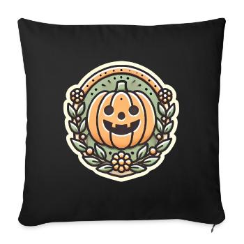 Vintage Halloween citrouille couronne badge - Housse de coussin décorative 45 x 45 cm - noir - Devant