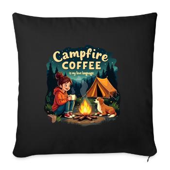Le café au feu de camp est ma langue d’amour - Camping Dog - Housse de coussin décorative 45 x 45 cm - noir - Devant