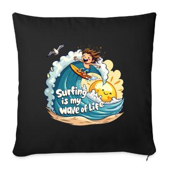 Le surf est ma vague de vie – Surfer & Ocean - Housse de coussin décorative 45 x 45 cm - noir - Devant