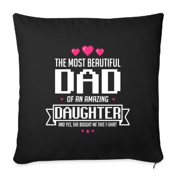 Le jour de beau père Fille - fête des pères - Housse de coussin décorative 45 x 45 cm - noir - Devant