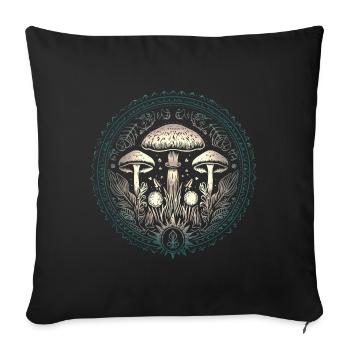 Pilze, Magic mushrooms, Herbst, Wald, Natur - Sofakissenbezug 45 x 45 cm - Schwarz - Vorne