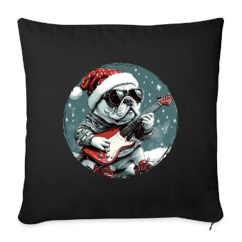 Französische Bulldogge Hund Weihnachten Rocker Git - Sofakissenbezug 45 x 45 cm - Schwarz - Vorne