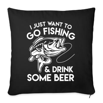 Chemise de pêcheur à la ligne avec citation de bière et cadeau de poisson - Housse de coussin décorative 45 x 45 cm - noir - Devant