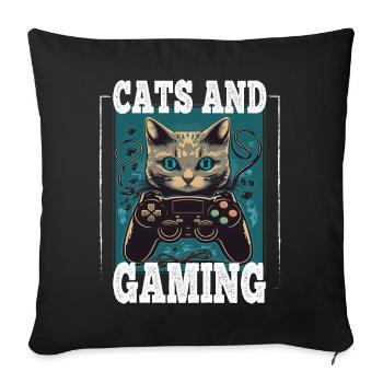 Cats and Gaming Cat Kitten Controller Gaming - Sofa pillowcase 17,3'' x 17,3'' (45 x 45 cm) - black - Front
