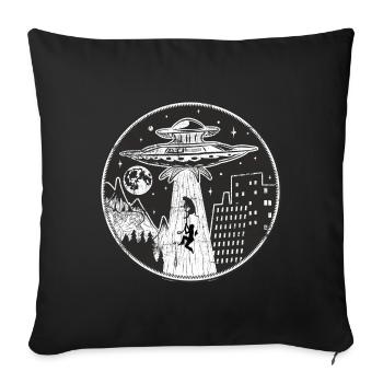 Alien UFO enlève un logo de chien et de propriétaire - Housse de coussin décorative 45 x 45 cm - noir - Devant