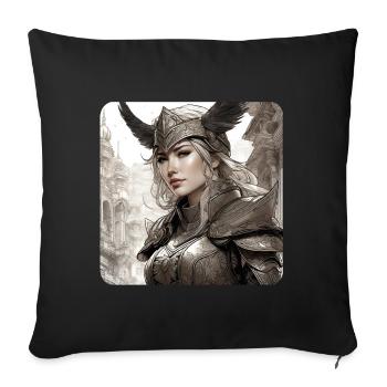 Fantasy Anime Fille Viking Germanique Trigues Moyen Âge - Housse de coussin décorative 45 x 45 cm - noir - Devant