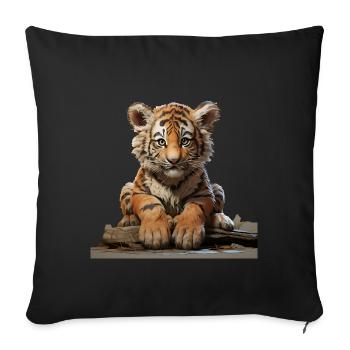 Jeune tigre à l’affût - Housse de coussin décorative 45 x 45 cm - noir - Devant