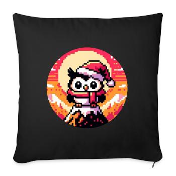 Lustige bunte Weihnachtseule mit Nikolausmütze - Sofakissenbezug 45 x 45 cm - Schwarz - Vorne